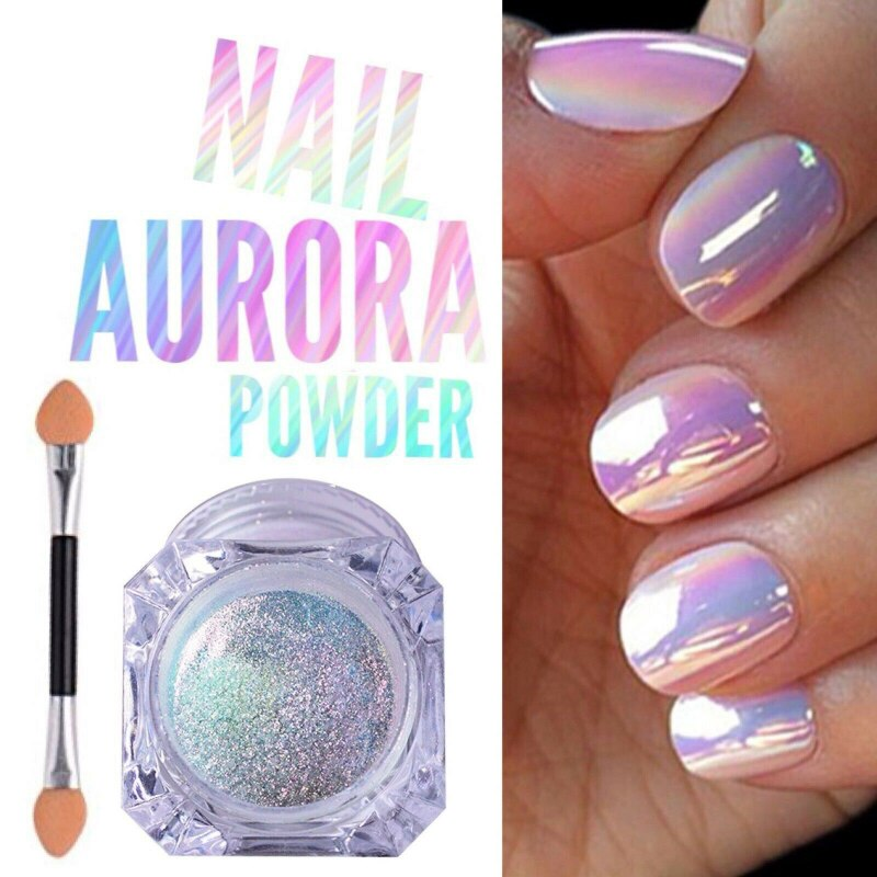 Aurora Nagelpulver Spiegeleffekt Chrom Nail Art Meerjungfrau Regenbogen AB_voghion.com