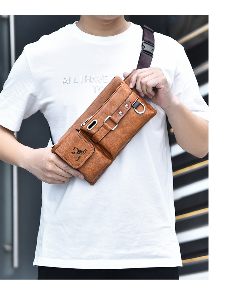 Herren-Umhängetasche, Umhängetasche, taktische Brusttasche für den Sommer, Handy-Hüft- und Hüfttasche, multifunktionale Brusttasche, Retro-PU-Hüfttasche_voghion.com