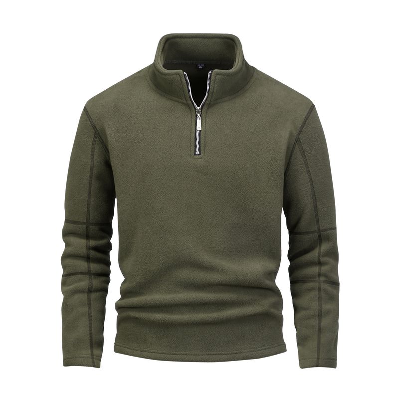 Herrenjacke mit Fleecefutter und Sherpa-Kragen – Verdickter Polyester-Reißverschlussmantel für den Winter, übergroße Freizeitoberbekleidung (Olivgrün,_voghion.com