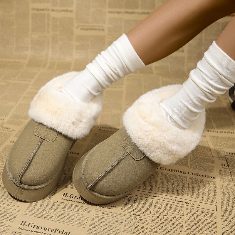 Botas de neve femininas plataforma com bico arredondado forrado com pelúcia_voghion.com