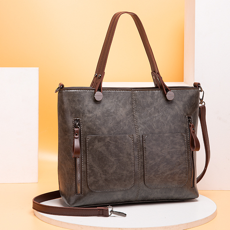 Guangzhou Oil Wax PU-Leder Neue Mode Doppeltasche Handtasche Einzelschulter Diagonal Straddle Bag_voghion.com