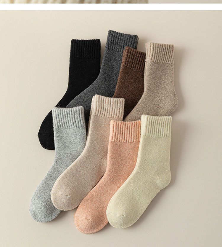 Women's Socks Autumn And Winter Thickened Warm Wool Socks Medium Tube Socks Solid Color Thick Socks Winter High Stockings_voghion.com
