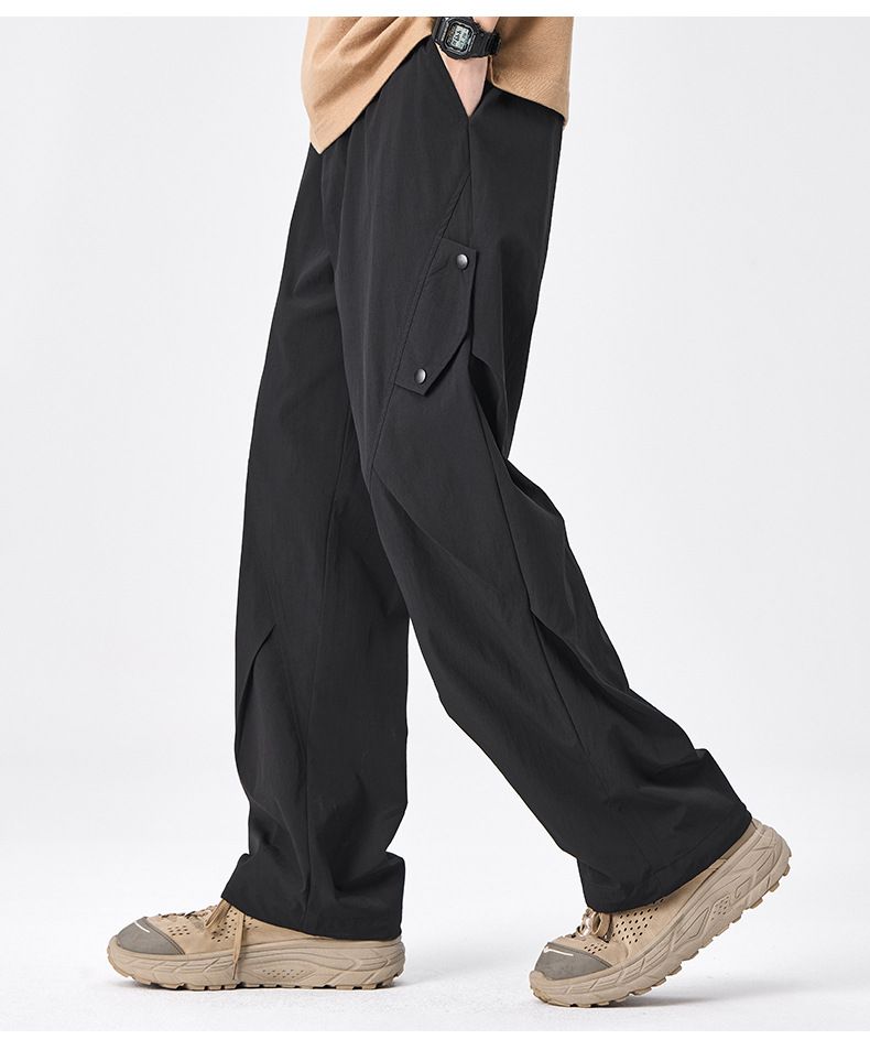 Shanshao Clothing Ice Silk Quick-Dry Cargo Pants For Men Summer Thin Loose Design Straight-Leg Trousers Wide-Leg_voghion.com