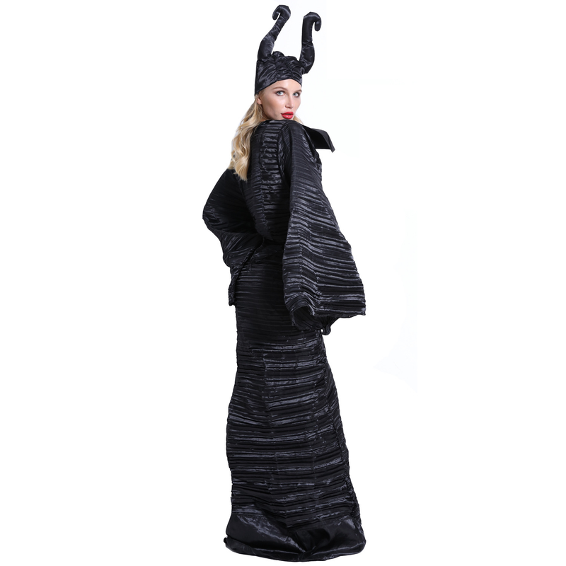 M-3XL Große Größe Halloween Kostüm Maleficent Dark Witch Kostüm Horn Hexe Kostüm Uniform_voghion.com