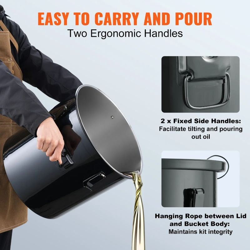 Bucket 10 Disposal Bucket Oil Steel Caddy Gal Fryer With Container Coating RustProof Transport Oil Grease Oil Stainless Fryer_voghion.com