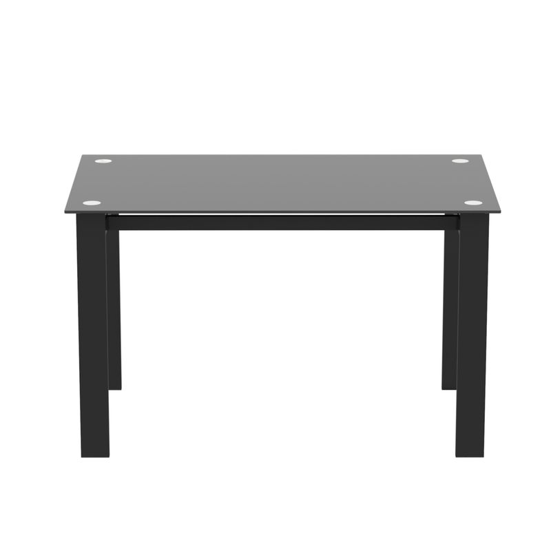 Modern tempered glass black dining table; simple rectangular metal table legs living room kitchen table_voghion.com