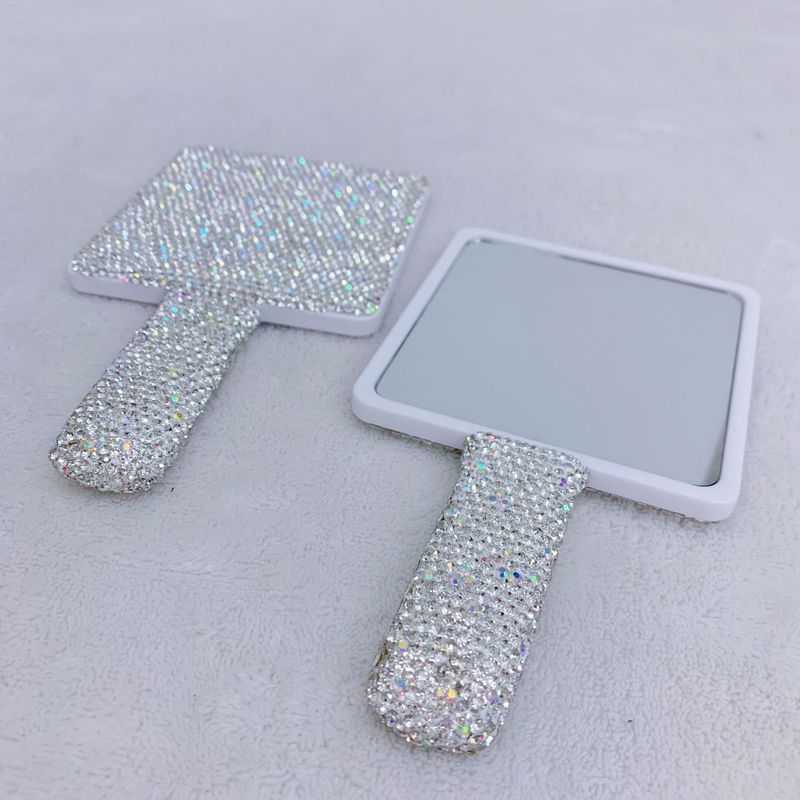 Quadratischer Kosmetikspiegel aus Kunststoff mit Griff – Leichter und tragbarer Schminkspiegel für Zuhause und unterwegs (16 x 9 cm, Optionen: Weißer Diamant und schlicht)_voghion.com