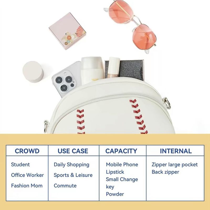 Borsa a tracolla da baseball per donna, piccola borsa a tracolla da baseball, in pelle vegana, per sport da mamma e softball_voghion.com