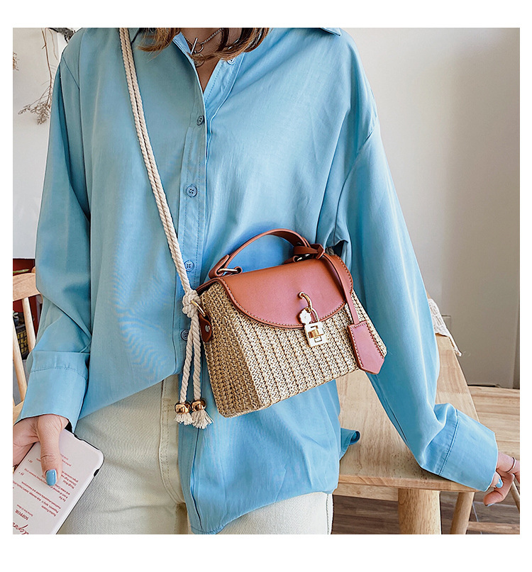 New Women's Bag Korean Fashion Lock Straw Bag Casual Handheld Small Square Bag Woman_voghion.com