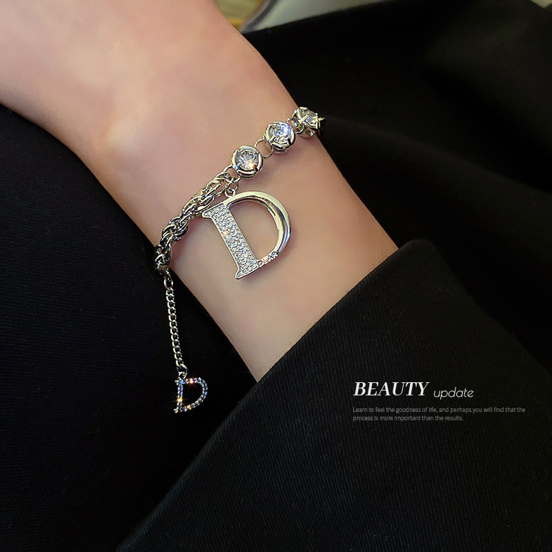 Designer diamond encrusted Zircon letter D bracelet with hip hop design_voghion.com