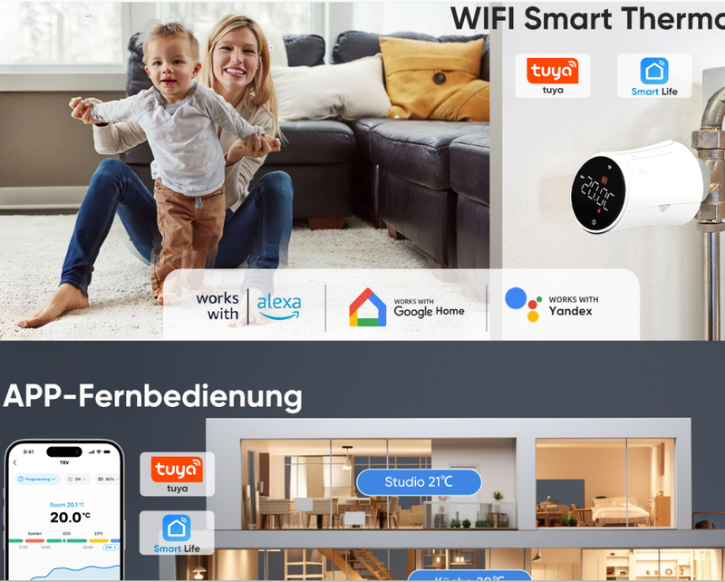 PS706W WiFi Versioun vum elektroneschen Thermostatventil fir Heizkierper intelligent Wi-Fi LED Thermostatventil fir Heizkierper elektronesch Thermostatventil Heizung_voghion.com