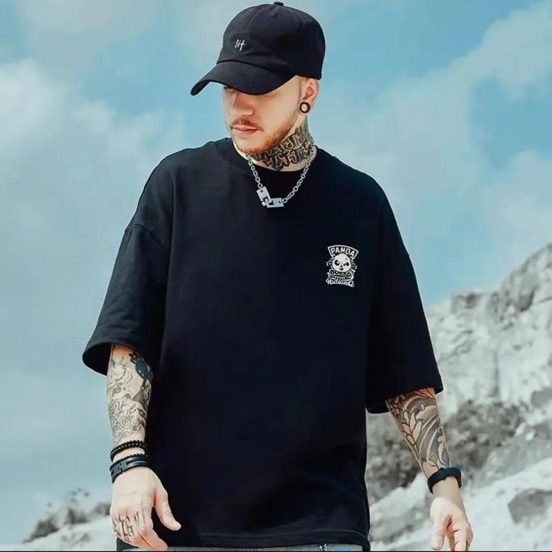 Lässige urbane Mode für Männer und Frauen T-Shirt mit Panda-Grafikdruck Übergroße, entspannte Passform 100 % Baumwolle Unisex Streetwear_voghion.com
