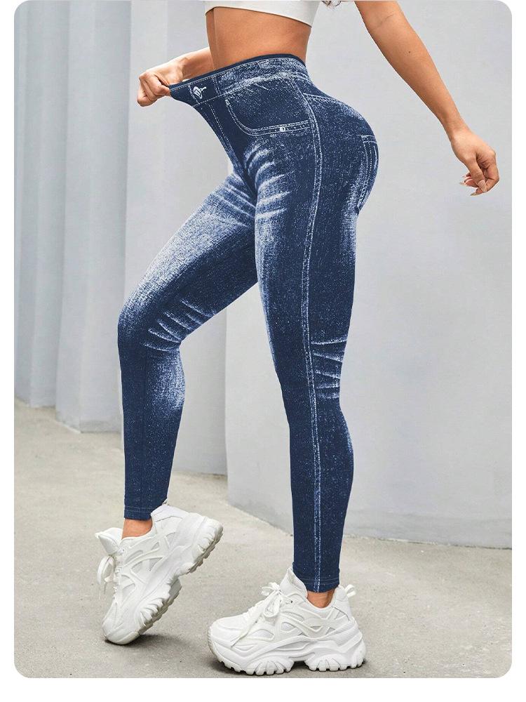 Avrupa Ve Amerikan Kot Baskılı Yoga Pantolonu Sıkı Kalça Kaldırma Zayıflama Karın Rahat Elastik Fitness Pantolonu Kadın Büyük Beden Vücut Şekillendirme_voghion.com
