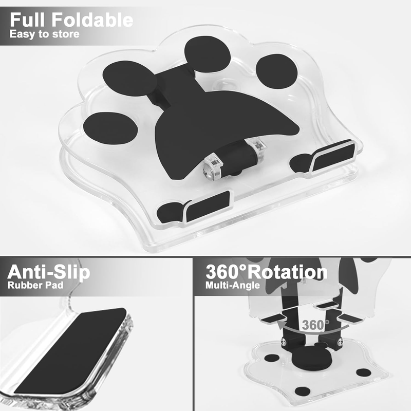Soporte acrílico con forma de garra de gato para tableta de escritorio, transparente y ajustable en múltiples ángulos, rotación y movimiento de 360°, ideal para escritorios, hogar y oficina._voghion.com