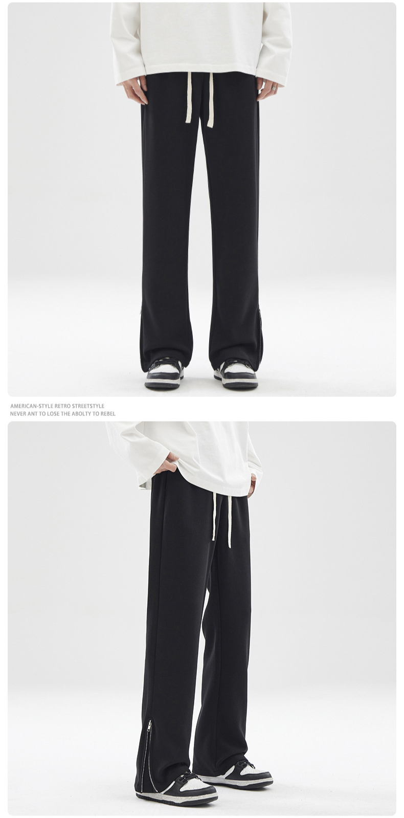 Men's Clothing High Street Loose Casual Pants Personality Trouser Leg Zipper Design All Match Micro Flared Pants_voghion.com