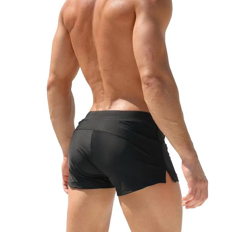 European And American Men's Swimming Trunks, High-waisted Tight-fitting Lace-up Briefs, Fashionable Solid-color Five-inch Casual Pants_voghion.com