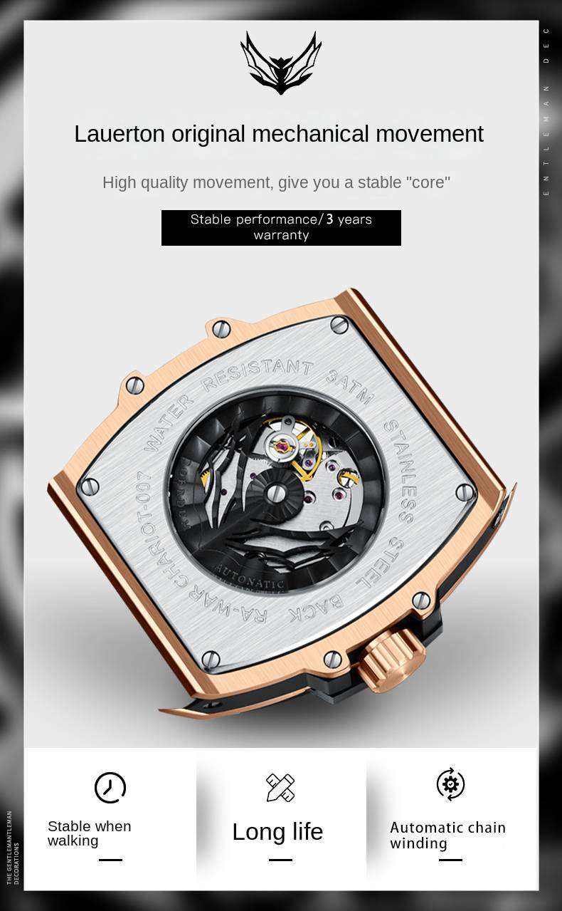 ROERDUM Cyberpunk Series Double Skeleton Dial Silicone Strap Black Dial Casual Stylish Men's Mechanical Watch_voghion.com
