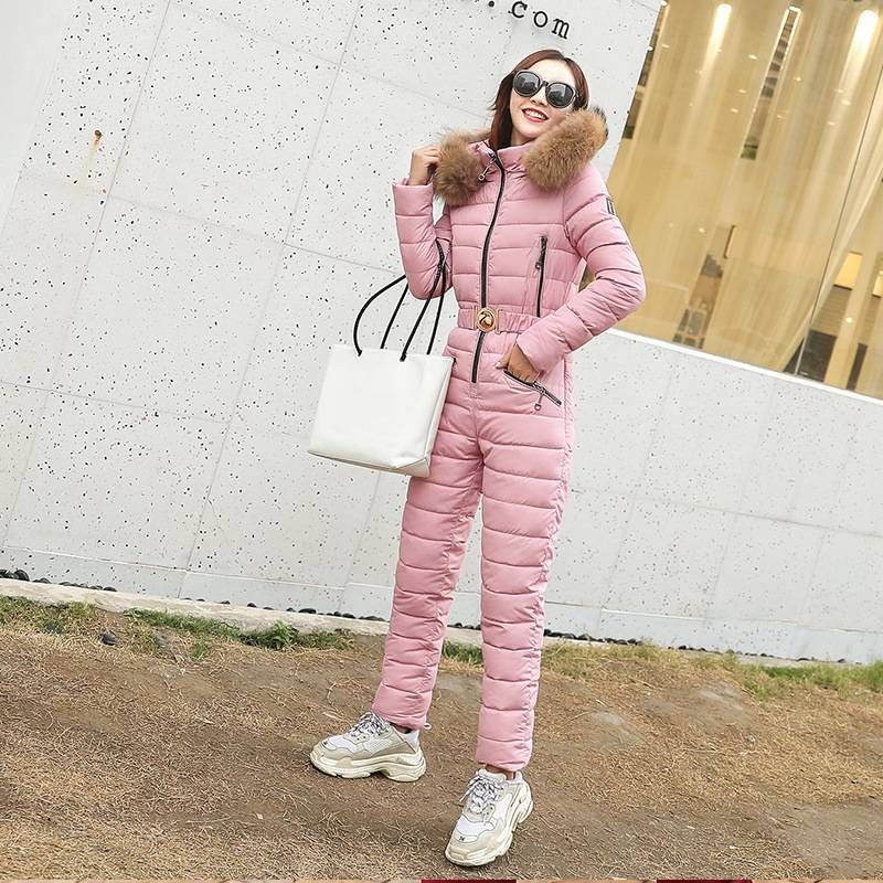 Kadın Giyim Pamuklu Ceket Kışlık Kayak Tulumu Suni Kürk Kapüşonlu - Snowboard ve Açık Hava Aktiviteleri İçin Slim Fit Termal Dolgulu Mont_voghion.com