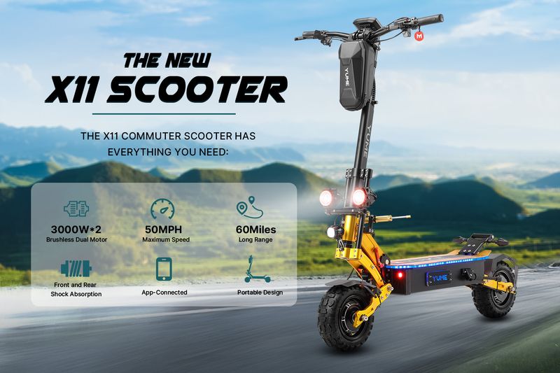 YUME X11+ All-Terrain Electric Scooter 3000W*2 Dual Motors 60V 27Ah Battery_voghion.com