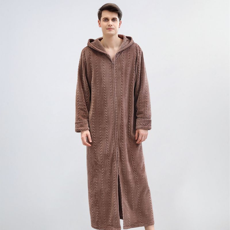 Cozy Fleece Zip-Up Hooded Bathrobe For Women & Men - Winter Long Sleepwear, Soft Flannel Loungewear, Unisex Sizes M-XL, Multiple Colors_voghion.com
