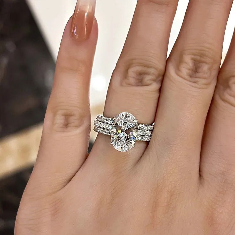 Cao Shis lyxiga tre set bröllopsförlovning geometriska smycken Mode och elegans Super gnistrande ring_voghion.com