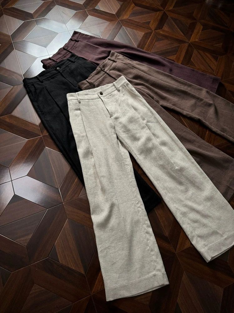 JMWH 70% Haute Couture Linen Trousers A-shaped Version All-inclusive Edge Inner Summer Upstart Luxury Straight Casual Trousers_voghion.com