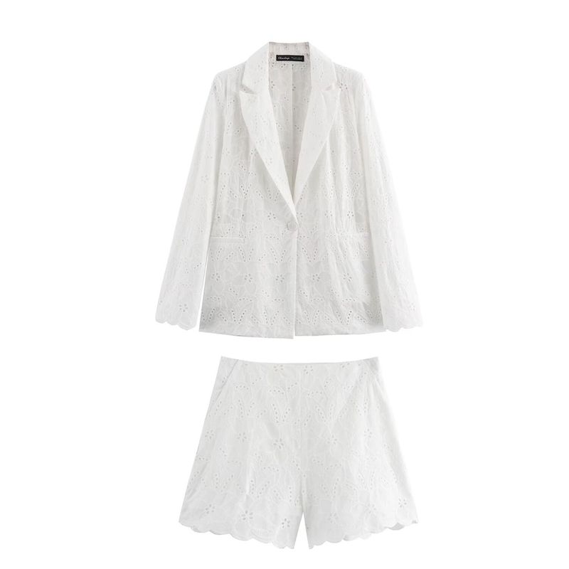 Damen 2024 Sommer neues ausgehöhltes Anzugjacken-Shorts-Set_voghion.com