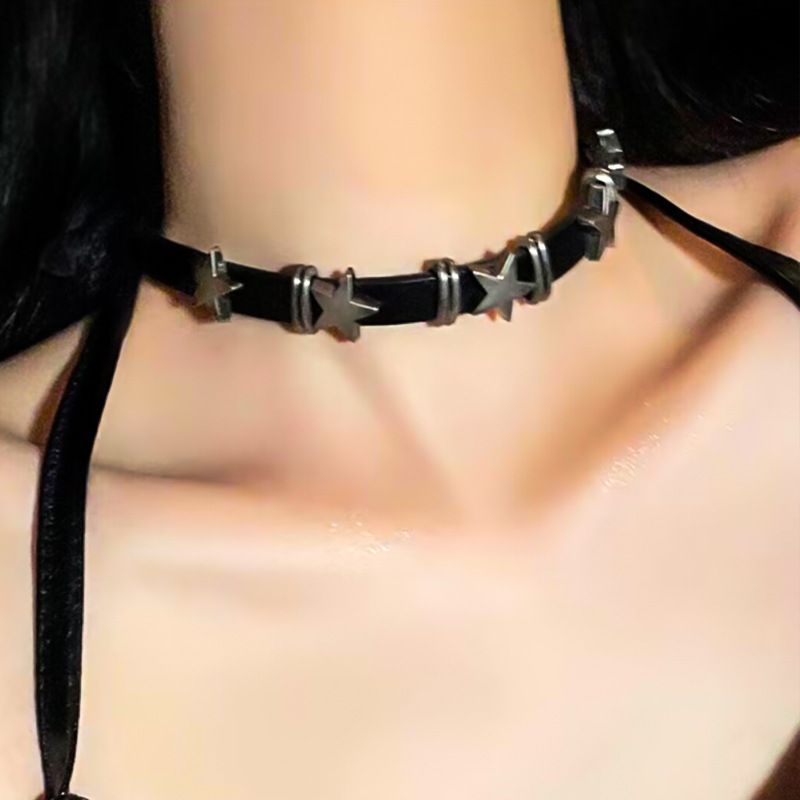 Dark Punk Pentagram Leather Bracelet For Women Ins Sweet Cool Cuban Style Layered Beaded Accessories_voghion.com