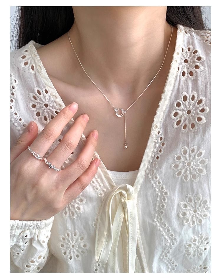 S Pure Silver Double Circle Tassel Necklace For Women, High-End Design, Non-Fading In Shower, Niche Style, Elegant And_voghion.com
