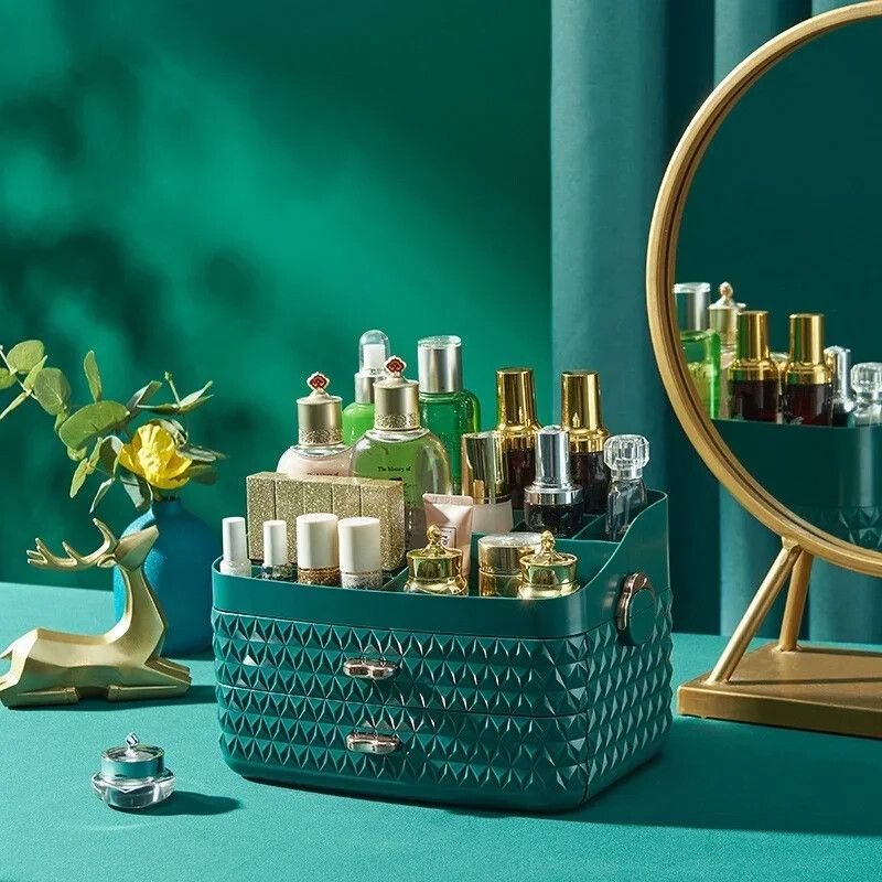 Cosmetic Skincare Organiser Tabletop Make-Up Storage Case 2 Drawers Box_voghion.com