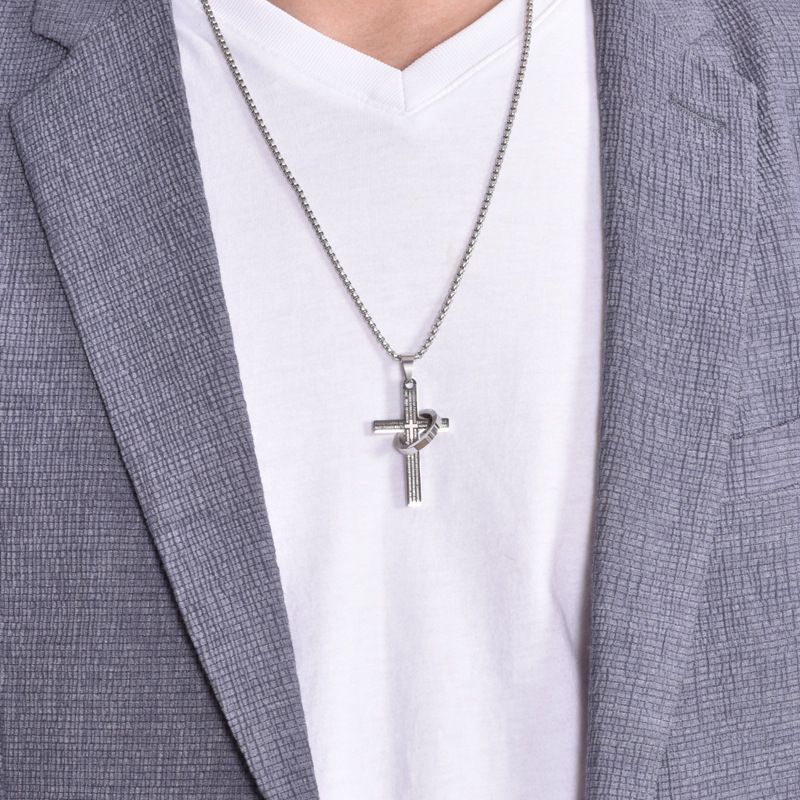 Collana con ciondolo lungo in acciaio inossidabile con croce da uomo, stile hip hop, accessori_voghion.com