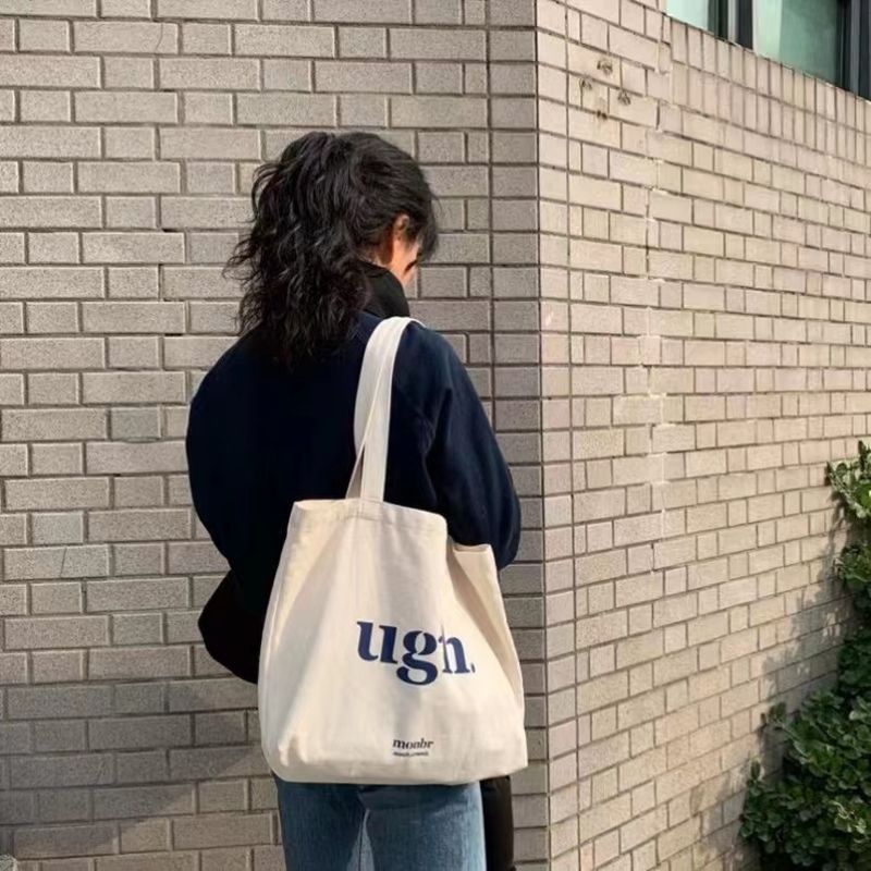 2025 New Zipper Letter Large Capacity Bag Korean Style Simple Literary Women's Canvas Tote Shopping_voghion.com