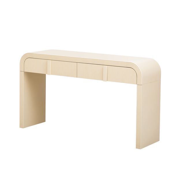 TREXM Unique Modern Rounded Silhouette And Smooth Surface Console Table With 2 Drawers For Living Room And Entryway( Apricot Cream)_voghion.com