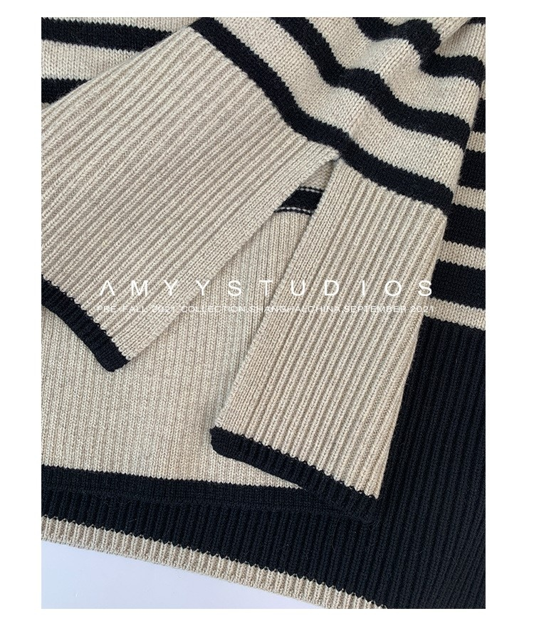 Schulterfreier Pullover mit einreihigem Kragen für Damen, locker sitzender, langärmliger Strickpullover für Herbst und Winter, neu_voghion.com