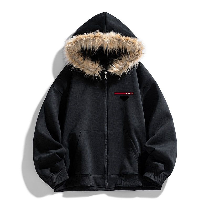 Men's Clothing Men's Clothing 25 American Retro Fur Collar Cardigan Hooded Sweatshirt Jacket Men And Women Trendy Silicone Letter Top_voghion.com