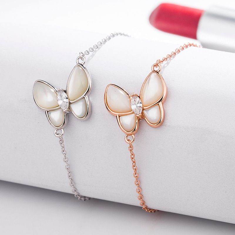 S Pure Silver Butterfly White Mother-of-Pearl Bracelet Original Clasp Light Luxury Elegant Natural Shell Simple_voghion.com