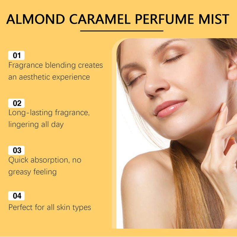 Parfumski sprej za telo z mandljevo-karamelno dišavo, obstojen, naraven, blag, neoster, nišni parfum_voghion.com