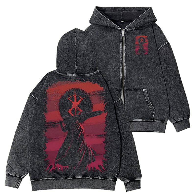 Giacca con cappuccio e cerniera, stile retrò, lavato, da uomo e da donna, stile Brave Sword Wind Legend Berserk_voghion.com