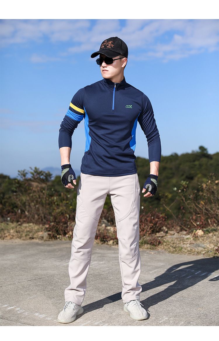 T-shirt d'extérieur à manches longues et col montant pour homme, évacuant l'humidité, respirant, élastique, idéal pour le sport et l'été_voghion.com