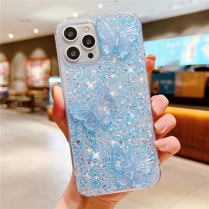 Glitter 3D Butterfly Soft Phone Case on For Huawei Honor 9X Pro 8X 8A 50 30S 10i 20i nova 8 se honor 10 lite transparent_voghion.com