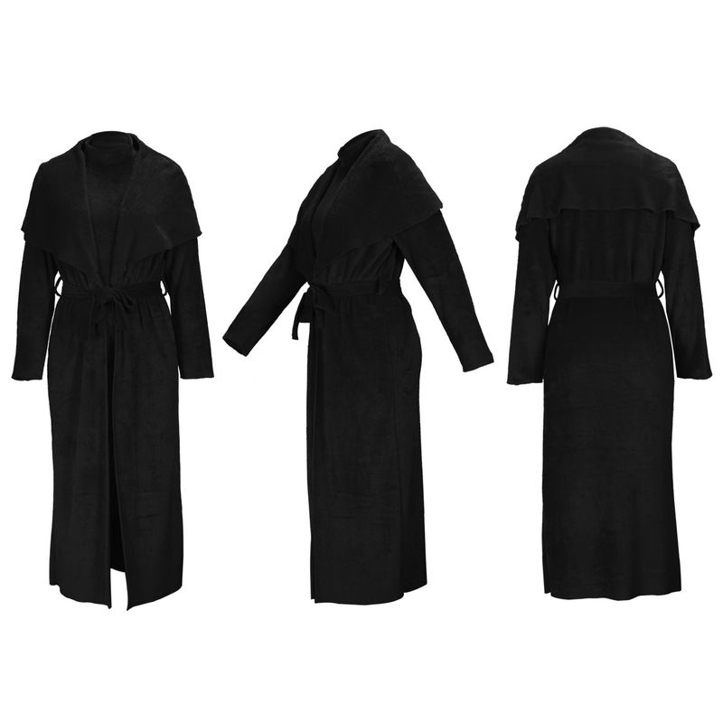 Women's clothing temperament dress and coat two-piece fashion loose long cardigan velvet suit_voghion.com
