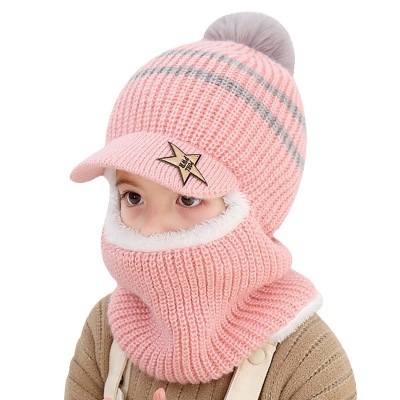 Gorro de punto de felpa para niños de diseño otoño e invierno 2-5 años niño y niña bebé más línea de pelusa protección contra el viento babero para la oreja un sombrero_voghion.com