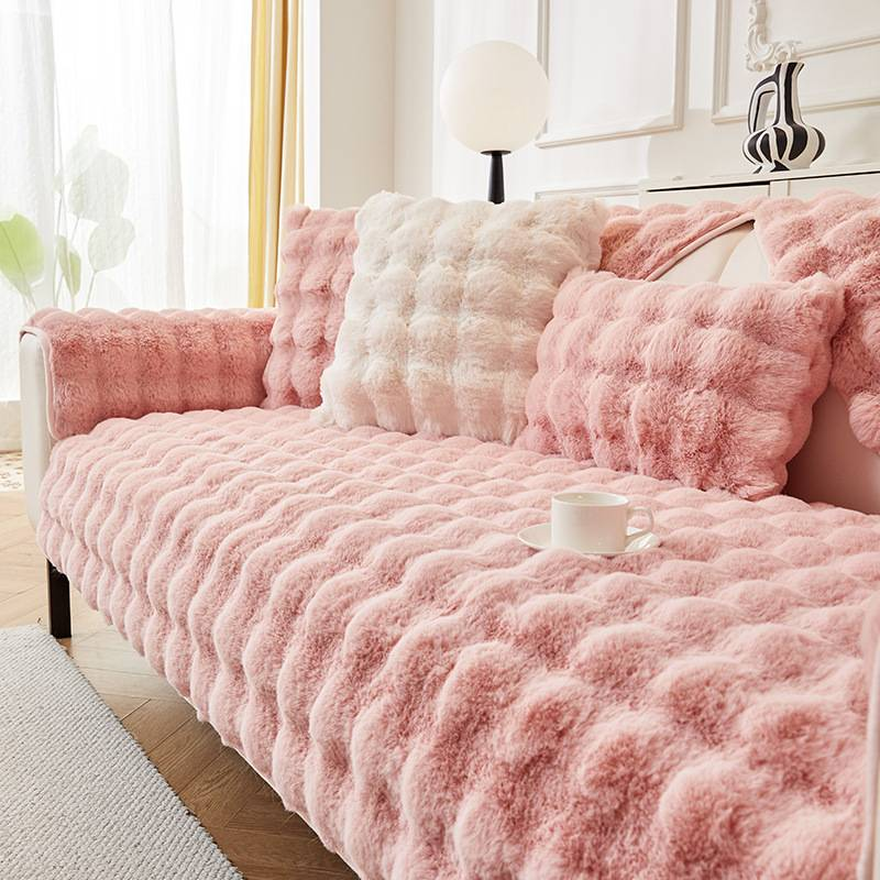 Cream Style Bubble Rabbit Plush Sofa Cushion New Winter Season Cushion High Grade Anti Slip Cover Cloth Cover_voghion.com
