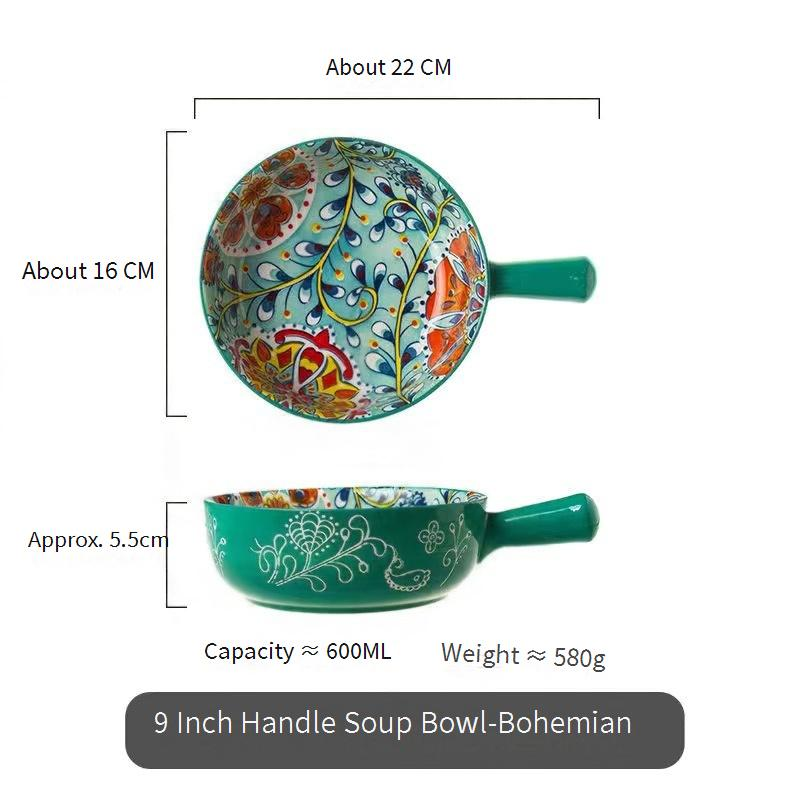 Ceramic Bowl With Handle - Cute Cartoon Design For Fruits Salad & Noodles Oven Safe_voghion.com