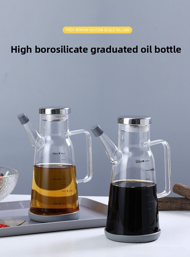 Dispensador de aceite de vidrio de borosilicato - Botella transparente para aceite de cocina con tapa de acero inoxidable (para aceite de cocina, salsa de soja y vinagre)_voghion.com