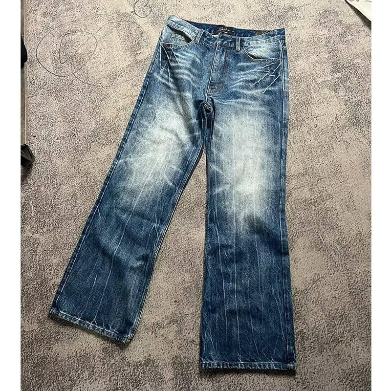 Men's Vintage Washed Jeans – Distressed Lightning Crack Denim With Clean Fit (S-3XL, Black/Blue)_voghion.com