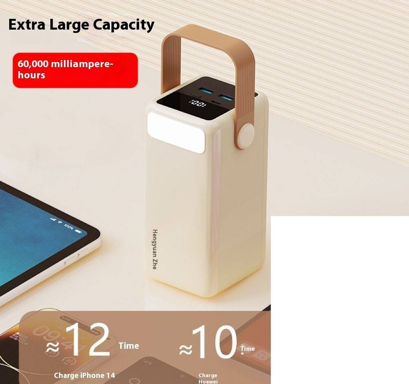 60000mAh Power Bank With LED Light, 22.5W Fast Charging, High Capacity Portable Charger For Camping, Travel, And Emergency Use_voghion.com