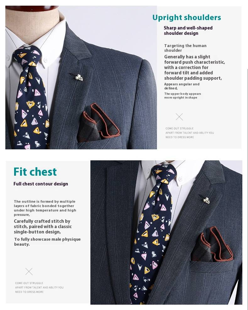 Men's Slim Fit Blue Stripe Suit Set Formal Blazer & Trousers For Wedding, Business & Office Wear_voghion.com