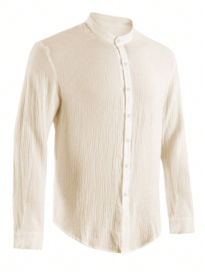 Einfarbiges Rundhalshemd für Herren im Herbst – Hochwertige Baumwollmischung mit modernem minimalistischem Design_voghion.com