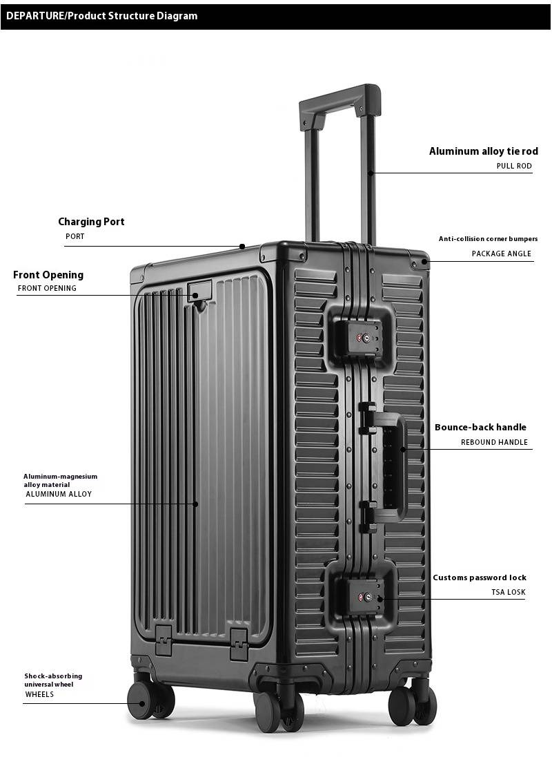 Bagaglio a mano ultraleggero in lega di alluminio e magnesio con porta di ricarica USB e lucchetto TSA - Valigia rigida con ruote da 20" e 24" per viaggi e affari_voghion.com